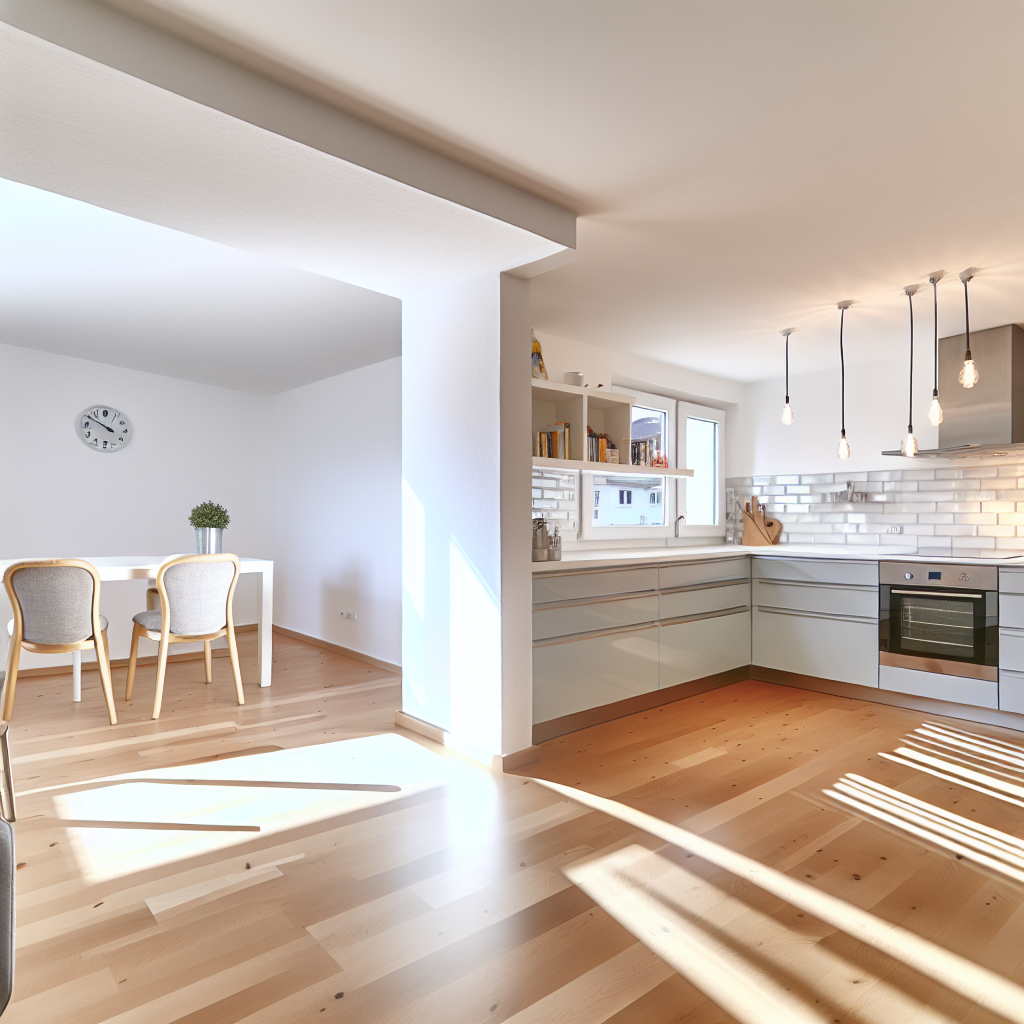 Helle, aufgeräumte Küche mit modernem Design, ideal für die Entrümpelung durch Mr. Eddy. Professionelle Reinigung und effiziente Müllentsorgung.