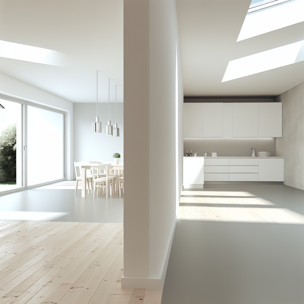 Helle, aufgeräumte Küche mit modernem Design, ideal für die Entrümpelung durch Mr. Eddy. Professionelle Reinigung für ein frisches Zuhause.